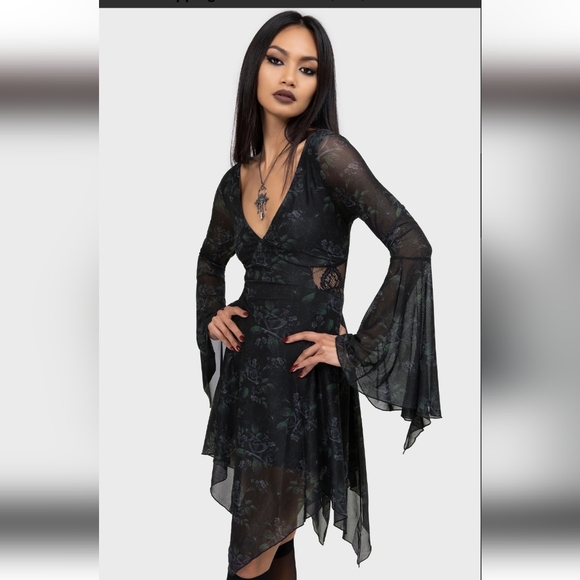 Killstar Black Floral Long Sleeve Dress - Picture 4 of 12